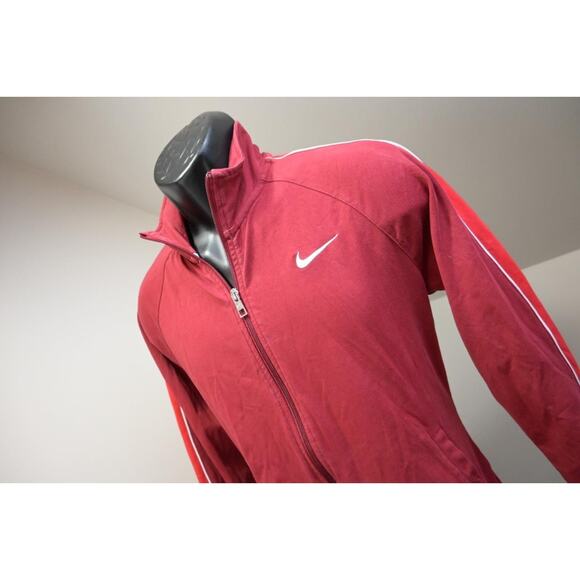 Nike Track Jacket Dark Red Striped Full Zip Athletic Stretch Womens Sz Large - Picture 1 of 12